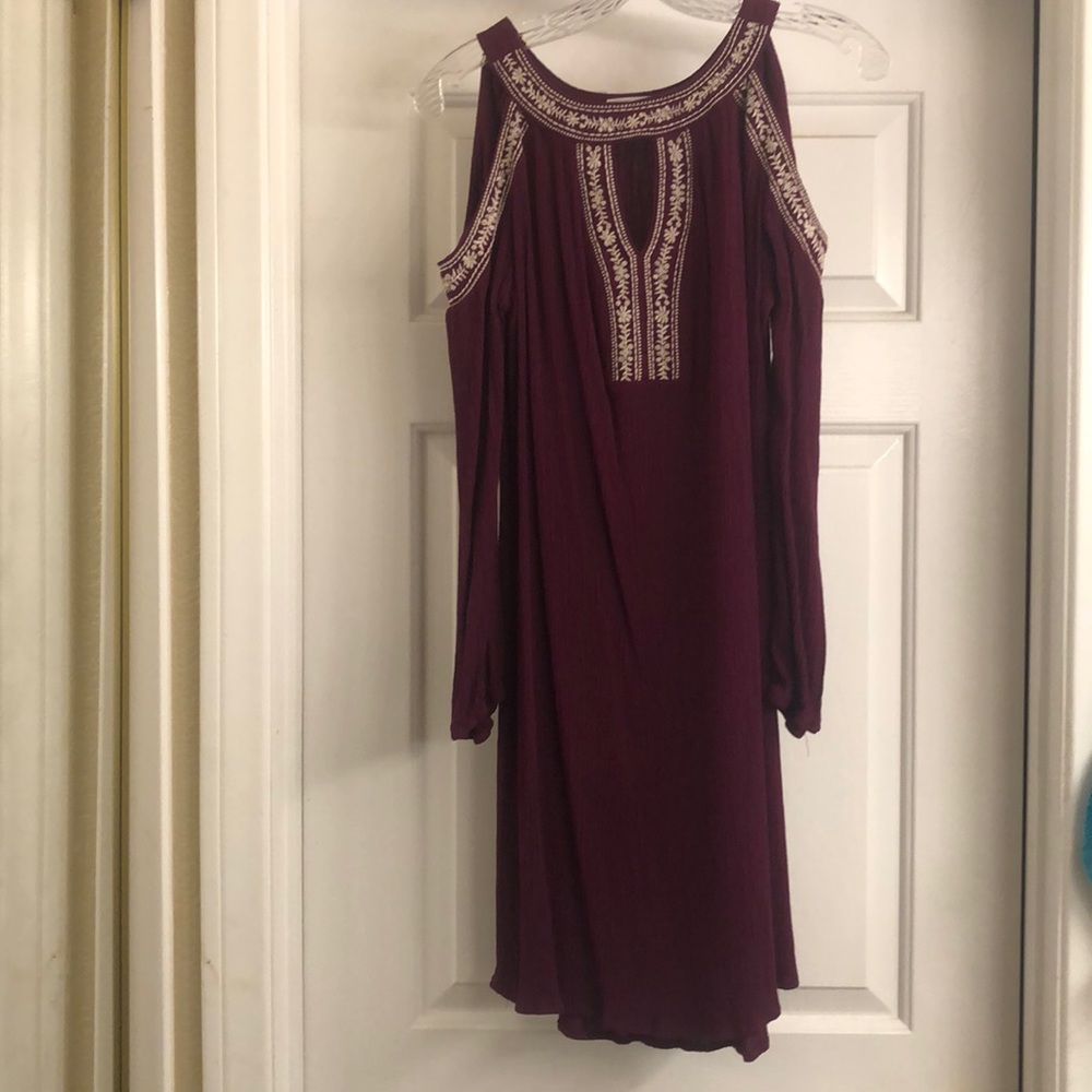 Burgundy dress with white embroidery
